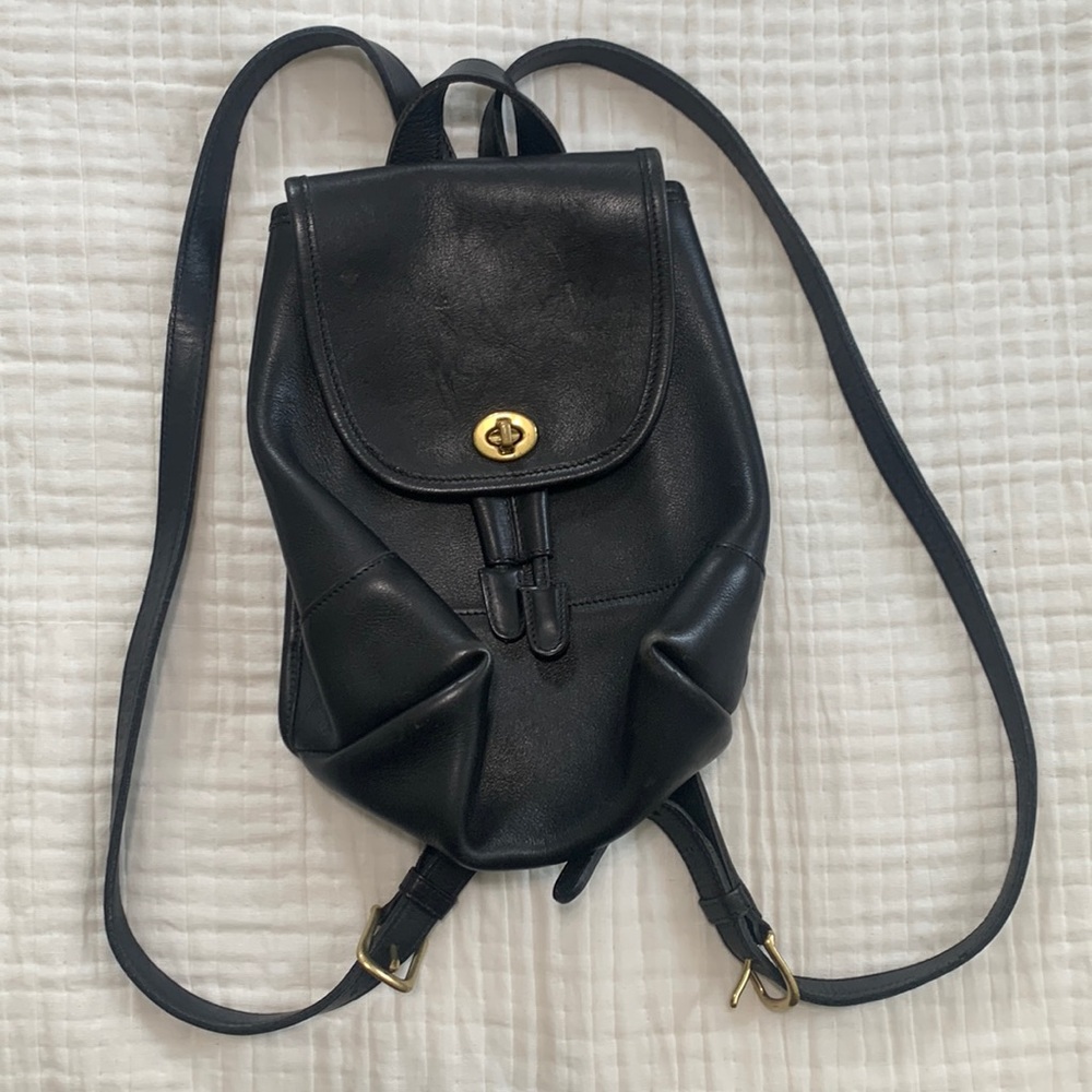 Coach Vintage 9960 Leather Mini Backpack 1990s Drawstring Daypack In Black